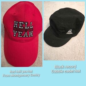 Red Baseball Cap and Black Cabbie cadet hat